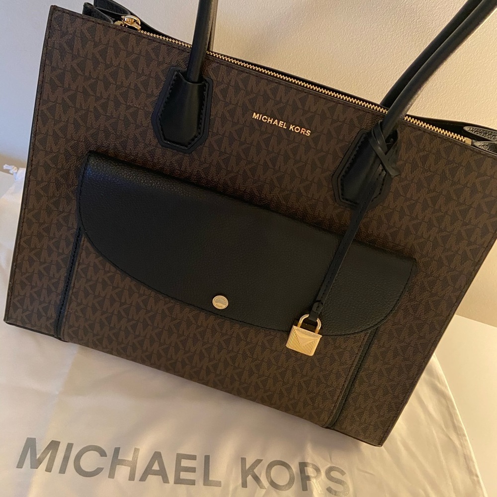 Michael Kors MK Brown & Black Leather Tote